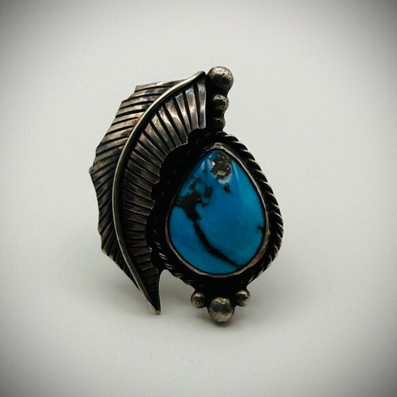 Vintage Sterling Turquoise Statement Ring — Sz 6.25 15g